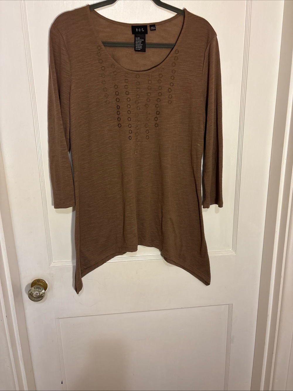 Ellen Tracy Brown Scoop Neck Tunic with Eyelet Accents